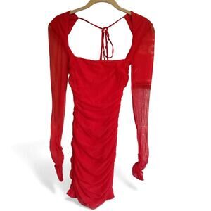 Lucy In The Sky Red Mesh Open Back Bodycon Mini Dress Women's Size Small